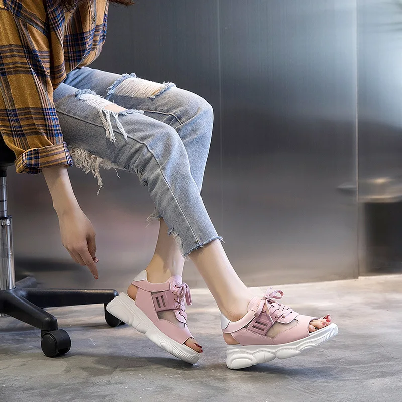 

2019 Summer New Style Bear Sandals Women's Korean-style Versatile Gladiator Sandals lou kong wang Breathable Platform Thick Bott