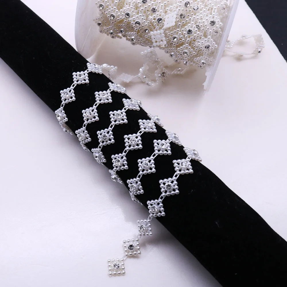 New 9mm wide white 1YD Pearl flower rhinestone chain trim clothing applique sewing diy SZ015 | Дом и сад