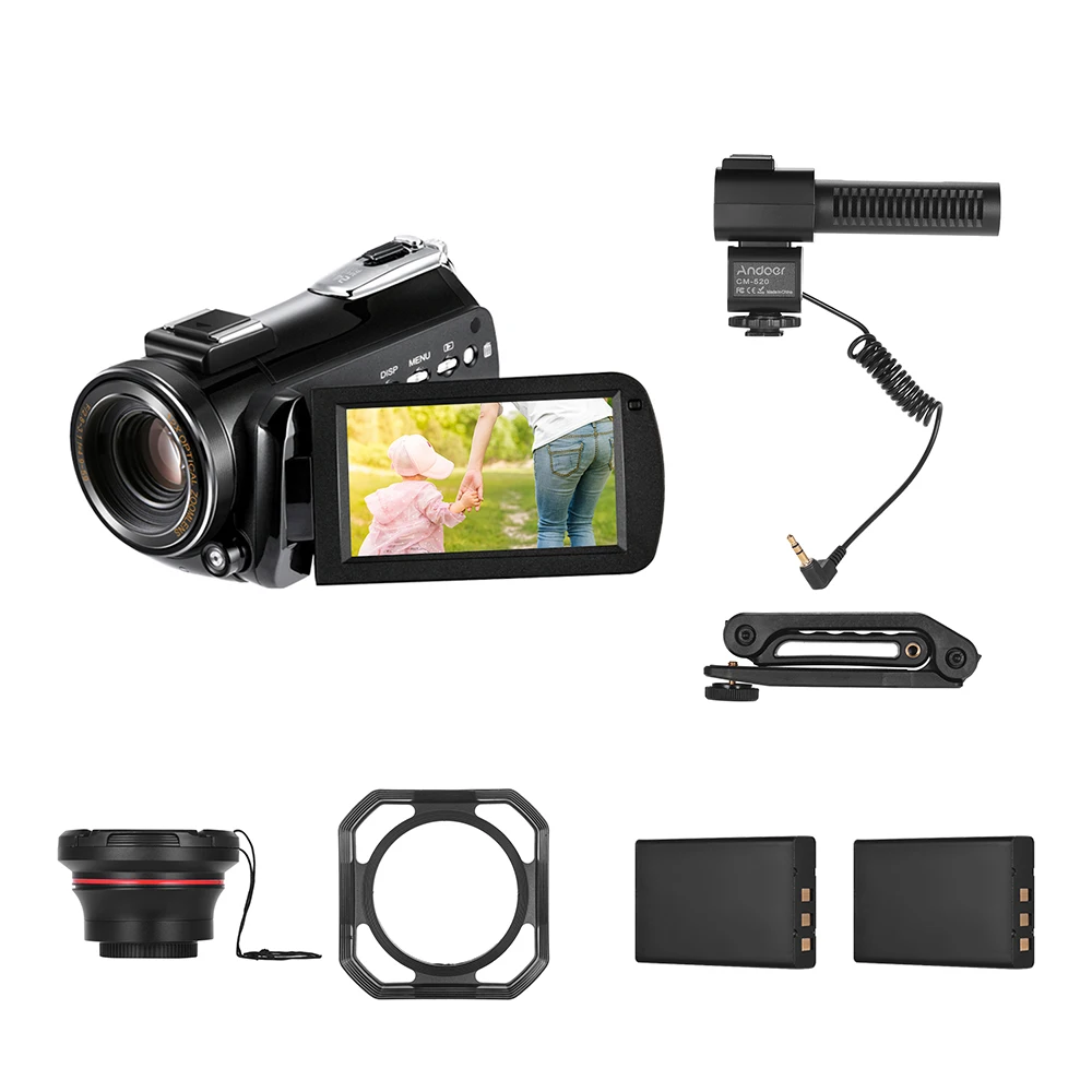 Andoer AC5 сенсорный экран 4K UHD 24MP WiFi цифровая видеокамера регистратор DV+ 0.39X широкоугольный объектив+ внешний микрофон