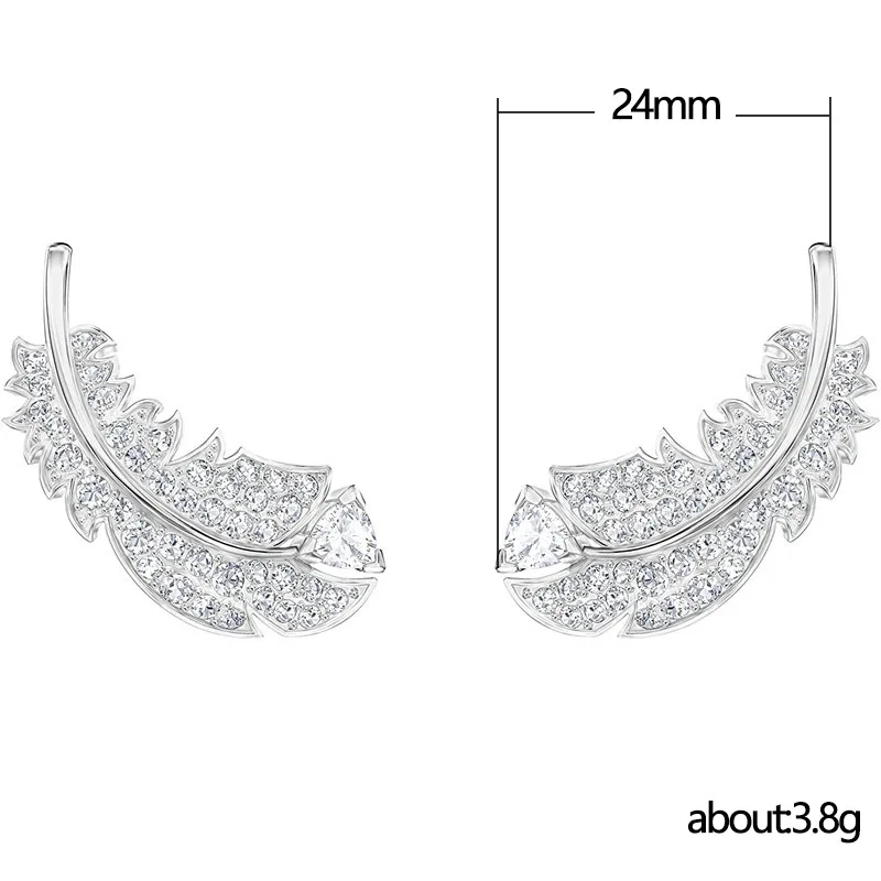 Gorgeous Feather Stud Earrings for Women Wedding 925 Silver - Image 4