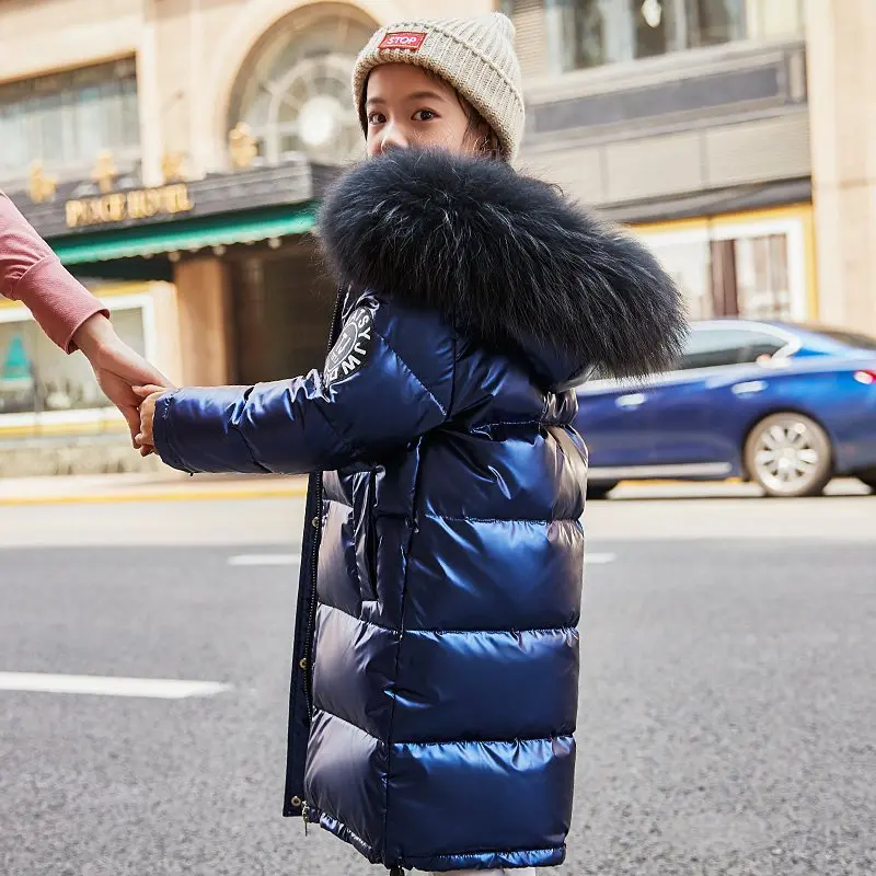 Брендовая модная пуховая куртка для девочек Теплые Детские Пуховые парки пальто с мехом для детей-подростков, толстая верхняя одежда для холодной зимы 8850