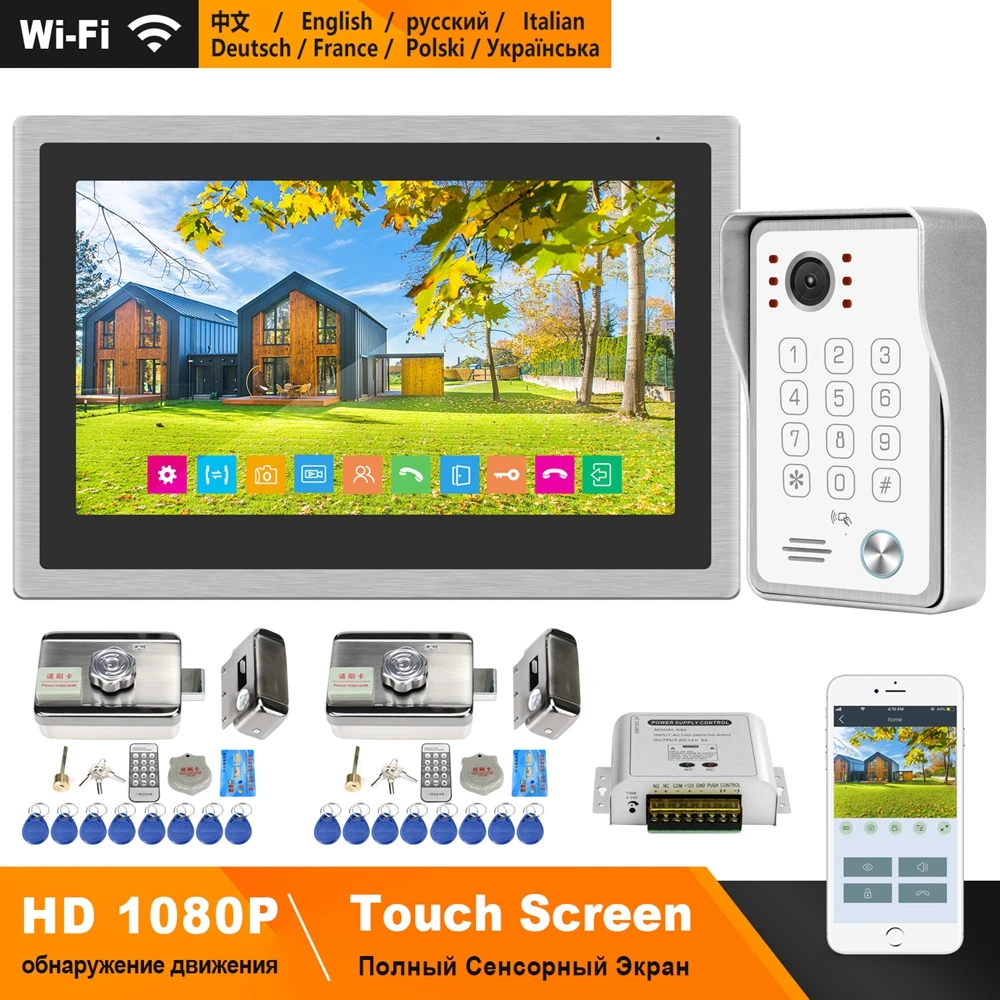 HomeFong WIFI домофон с электрическим замком 10 дюймов сенсорный экран 1080P система