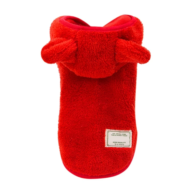 Красный Зимнее теплое пальто для домашних животных милая куртка с капюшоном для собак Одежда для щенков Милая Одежда для кошек собак с ушками кролика костюм Французского бульдога - Цвет: Красный