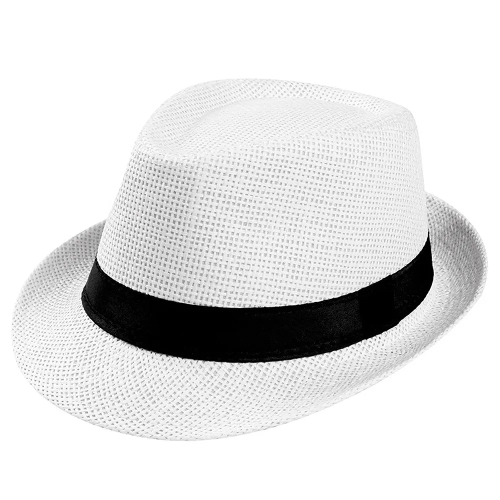 Hot Unisex Women Men Fashion Summer Casual Trendy Beach Sun Straw Panama Jazz Hat Cowboy Fedora Hats Gangster - Цвет: White