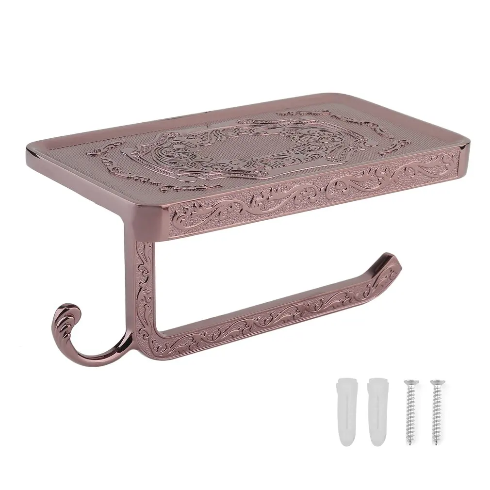 

Antique Vintage European Style Practical Multi-functional Toilet Embossed Plating Tissue Towel Paper Holder Phone Rack Shelf