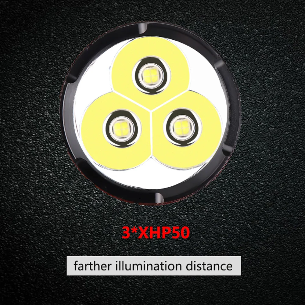Ультра мощный светодиодный фонарь 3 * XHP50 XLamp яркий перезаряжаемый походный
