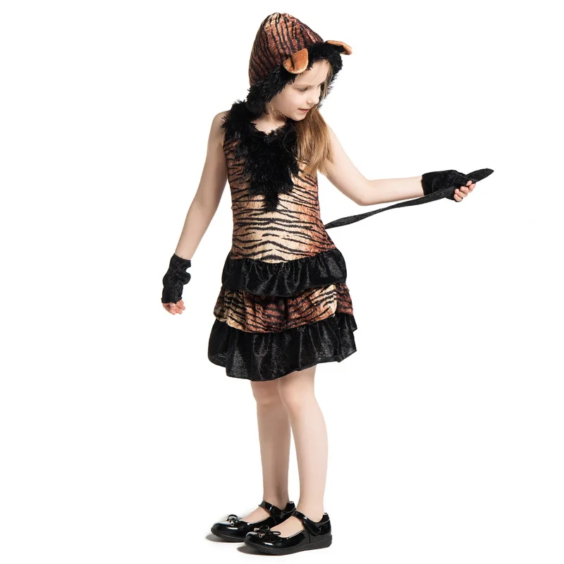 Cute Jungle Tiger Costume Cosplay Girls Children Animal Dress Up Suit Halloween Costume For Kids