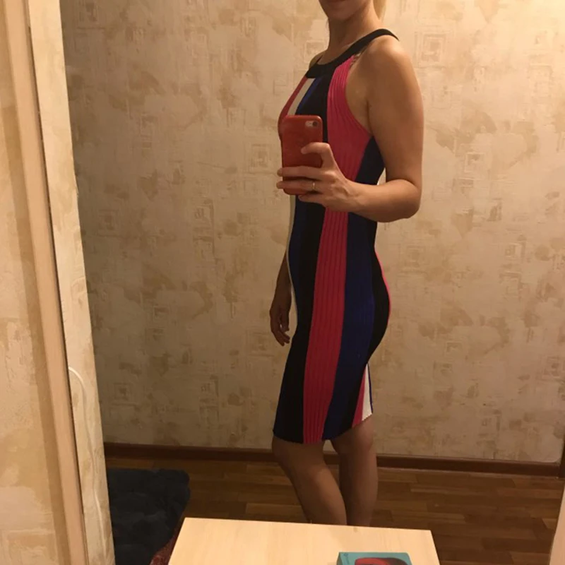 Gaganight повседневное стрейч Полосатое женское платье без рукавов Лето Осень винтажный свитер-туника платья трикотажные Vestidos