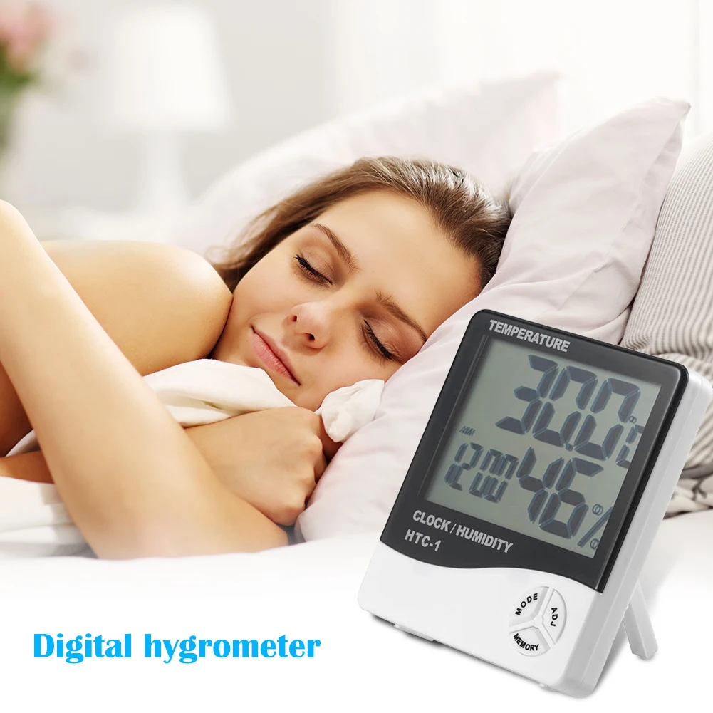 HTC 1 Indoor Room LCD Electronic Temperature Humidity Meter Digital Thermometer Hygrometer Weather Station Alarm Clock|Temperature Instruments| - AliExpress