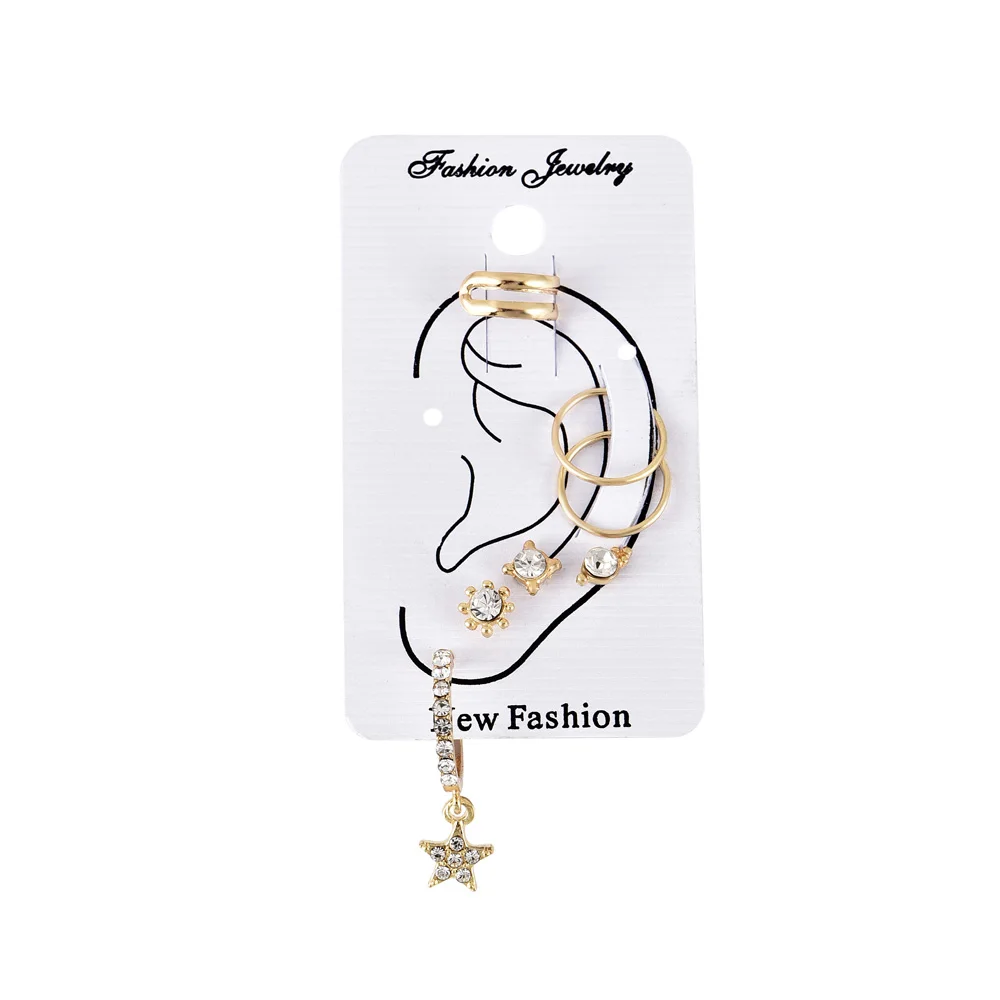 Новая мода Звезда Луна Сердце Клип серьги-стержни подарок для женщин девушки E2644 - Окраска металла: gold