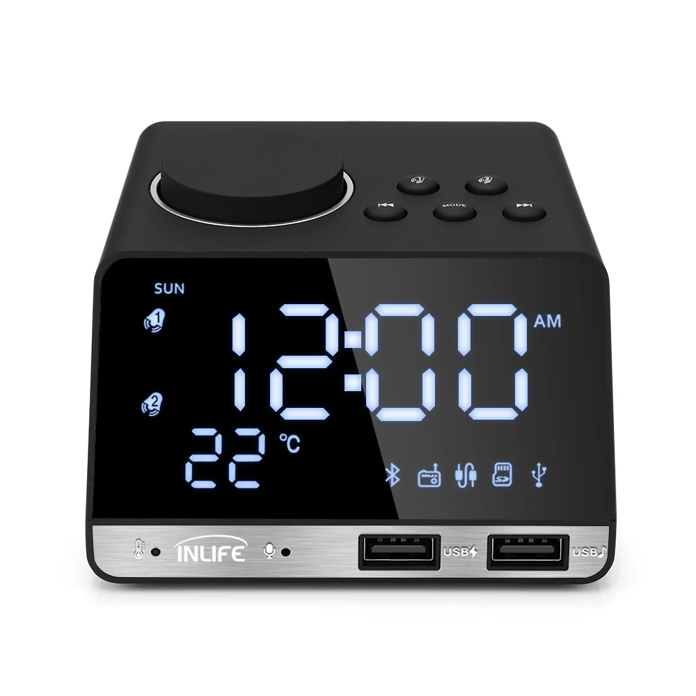 Inlife K11 Цифровой Будильник FM 4,2 Bluetooth радио динамик большой ЕС штекер 2 usb порта светодиодный ночной стол часы домашний Будильник-часы