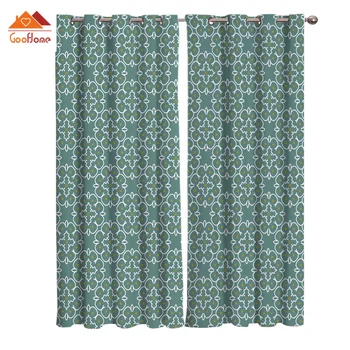 

Retro Green Geometic Pattern Bohemia Window Curtains Living Room Outdoor Fabric Drapes Curtain Home Decor