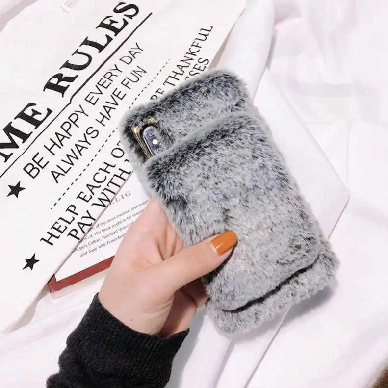 For Apple iPhone 11 Pro XS Max XR X 8 7 6 6S Plus Luxury Handmade Comfort Hand Warmers Plush Phone Case Back Cover Winter Autumn