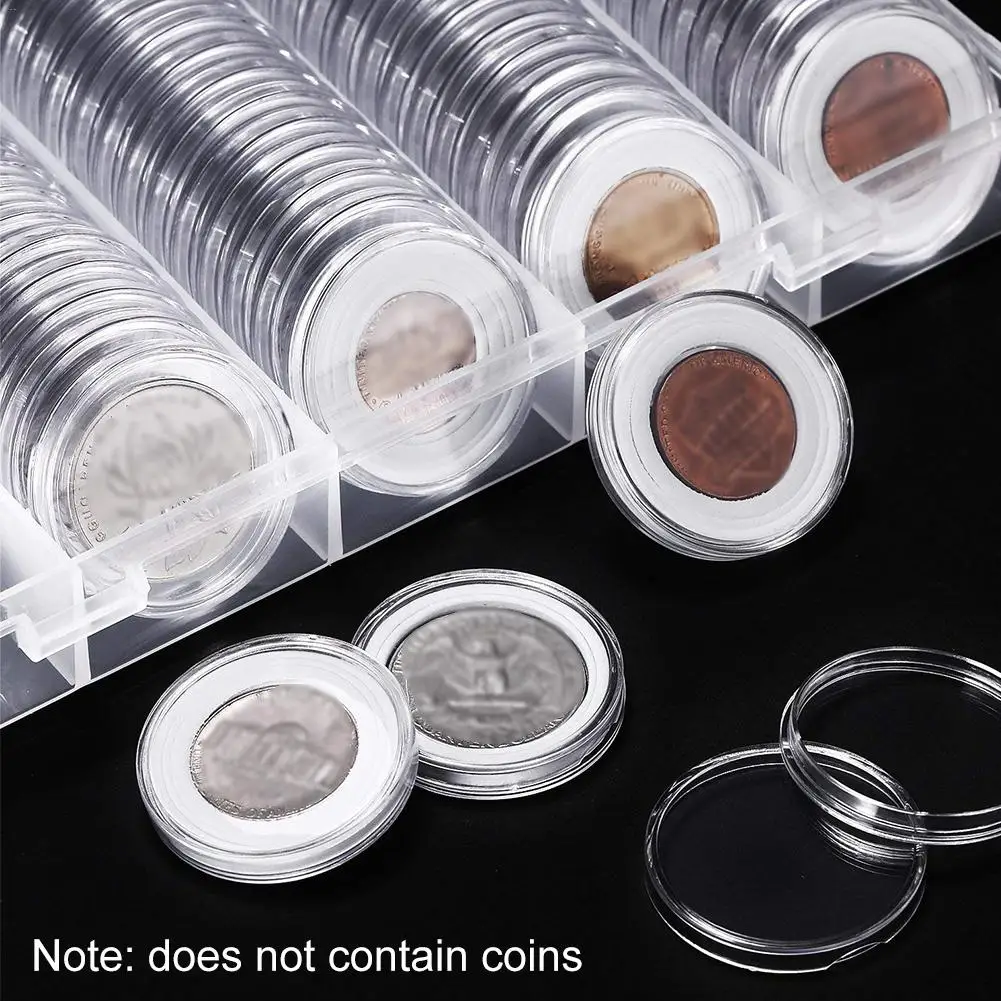 100 Pcs 25mm Plastic Coin Capsules Container With Storage Box And Foam