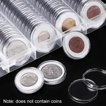 

100 pcs 25mm Plastic Coin Capsules Container with Storage Box and Foam Gasket for Coin Collection Coin Display Case Organizer