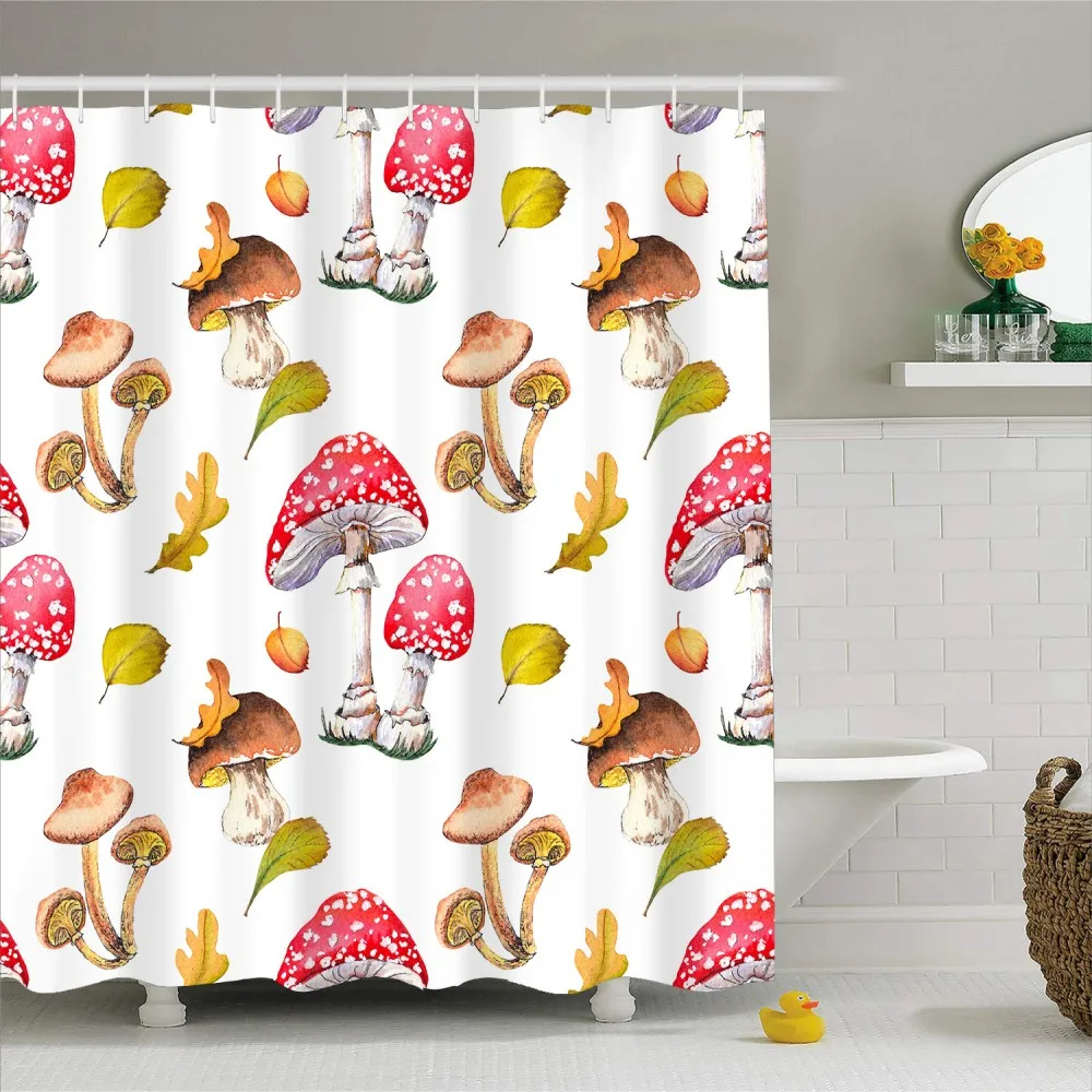 3D Cartoon Mushroom Unique Shower Curtain Polyester Bathroom Curtain with 12 Hooks Waterproof Bath Curtains for Home 180x200cm