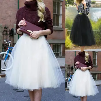 

Wedding Party Women Mesh Ballet Solid Color Princess Gown Ball Midi Skirt