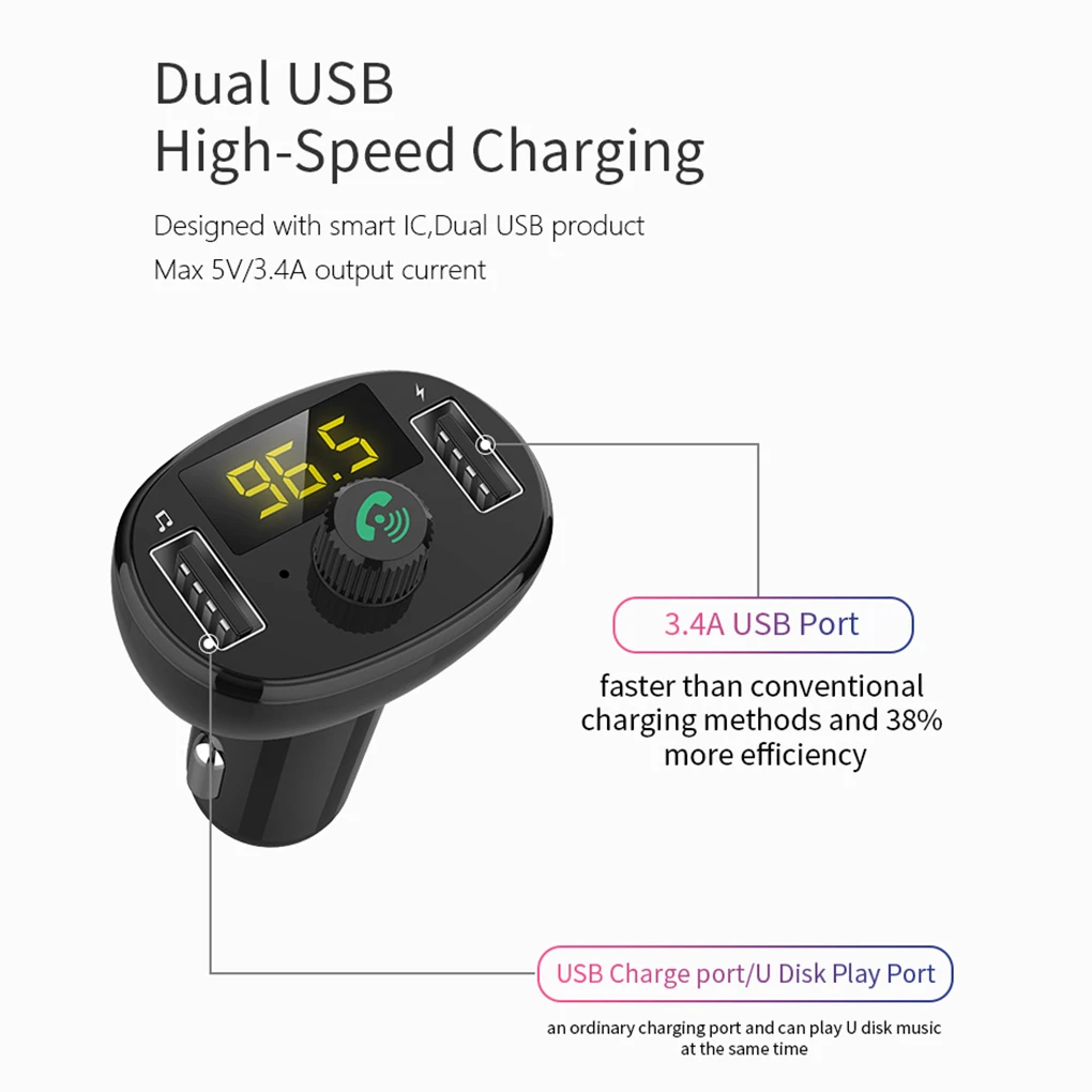 Автомобильный MP3 Bluetooth плеер fm-передатчик двойной USB телефон Быстрая зарядка Hands-free музыкальный плеер