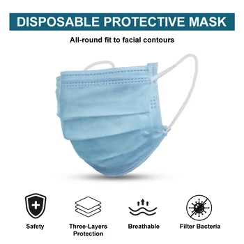 

Blue Disposable Masks Health Care Protective Mouth Face Mask 3 Layers Disposable Blue Facial Masks