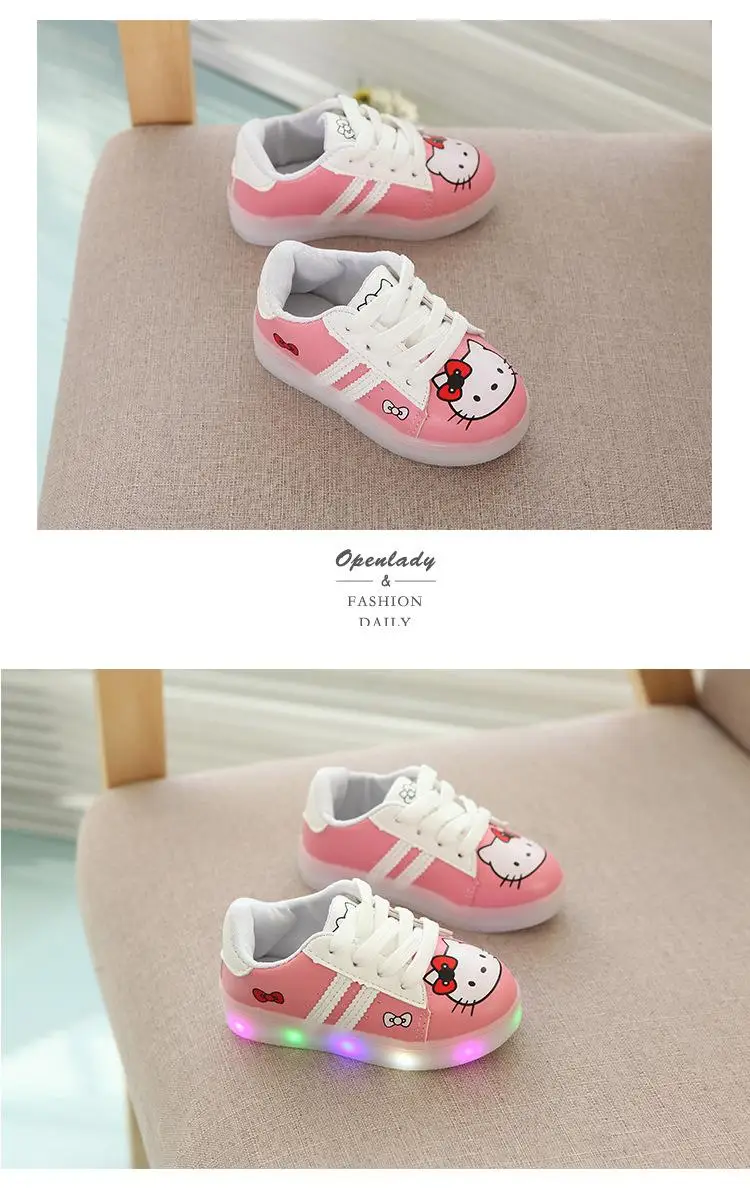 Мультяшная детская теннисная красивая обувь для маленьких девочек Лидер продаж светодиодный свет модные детские кроссовки на шнуровке Милая Детская Обувь