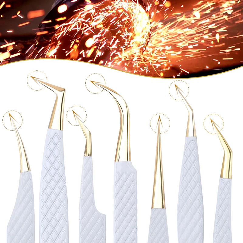 Stainless Steel White-gold Tweezers For Eyelash Extension Anti-Static Eyebrow Eyelashes High Precision Tweezer Makeup Tools 6