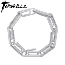TOPGRILLZ 10 мм Зажим для бумаги Iced Out кубический циркон браслет золото серебро Личность хип хоп ювелирные изделия для мужчин женщин