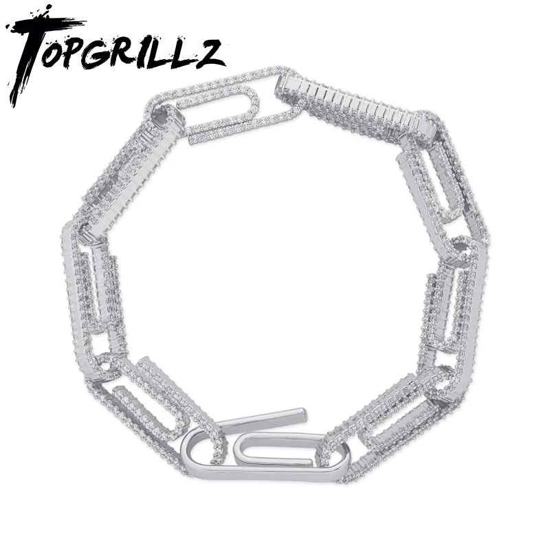 Браслет TOPGRILLZ мужской с фианитом клипса для бумаги 10 мм покрытая золотом и