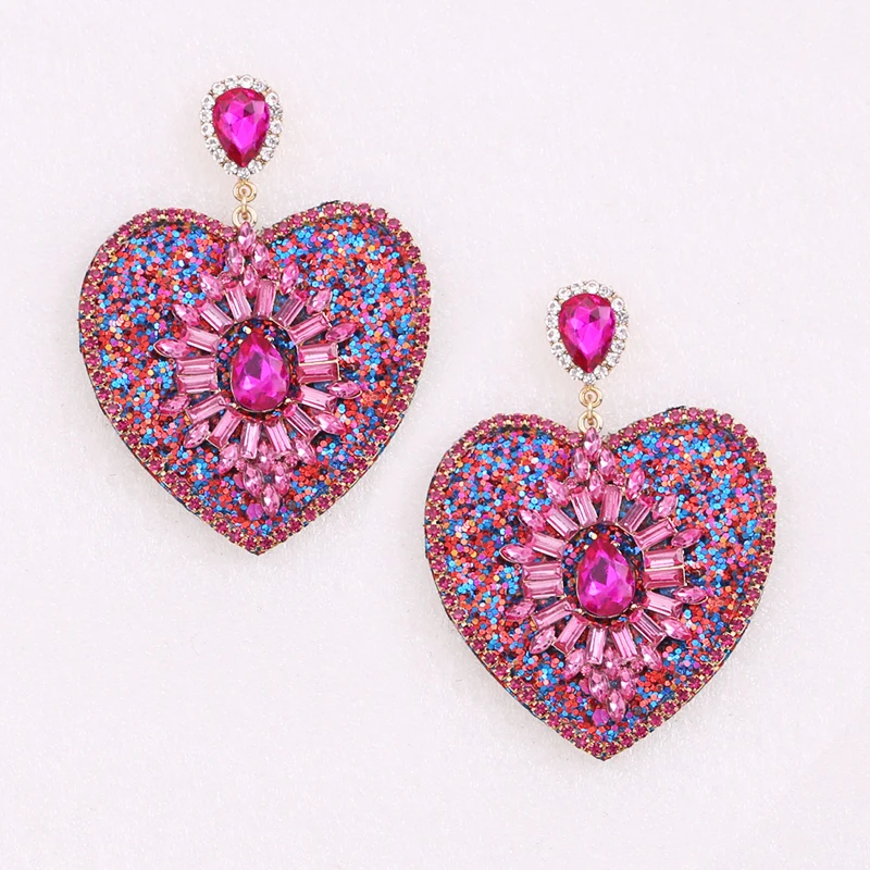 Heart drop earrings for woman boho aretes Color Rose