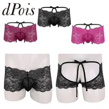 Сексуальное эротическое мужское нижнее белье, прозрачное, с бретельками, с выпуклым мешочком, с низкой посадкой, с цветочным кружевом, неженкие бикини, трусы, неженкое, Гей Нижнее белье