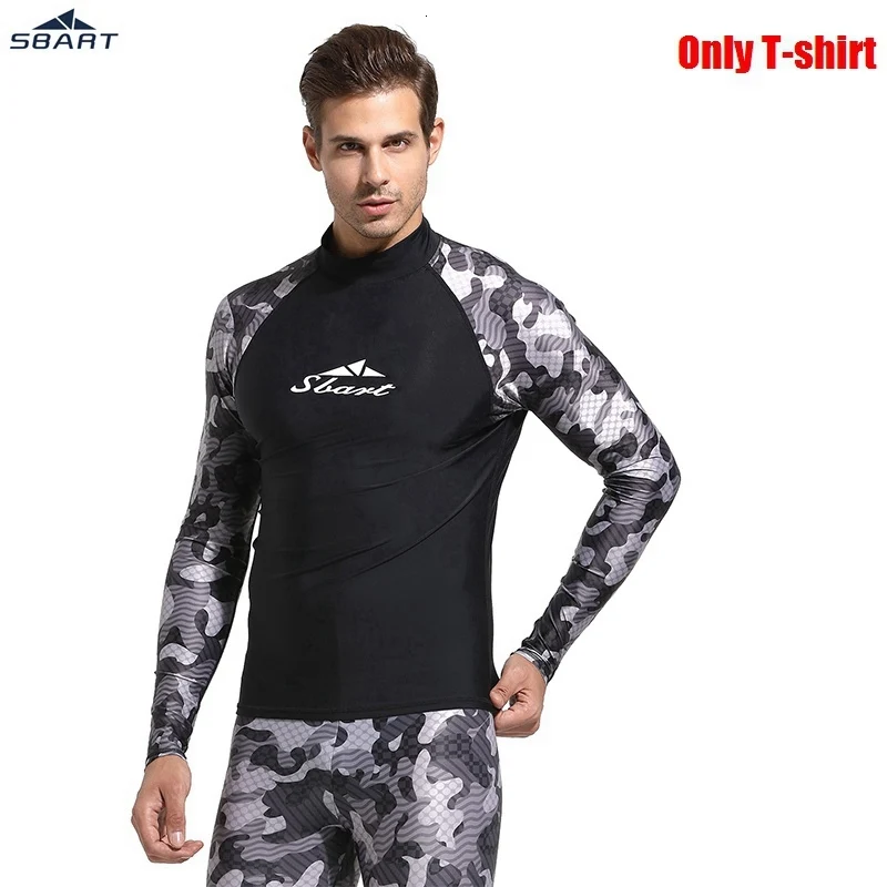 Black Gray T shirt SBART Мужская Рашгард с длинными рукавами для серфинга, одежда для купания, предотвращающая медузу, быстросохнущая Рашгард, Солнцезащитная пляжная УФ футболка и штаны - Цвет: Black Gray T shirt
