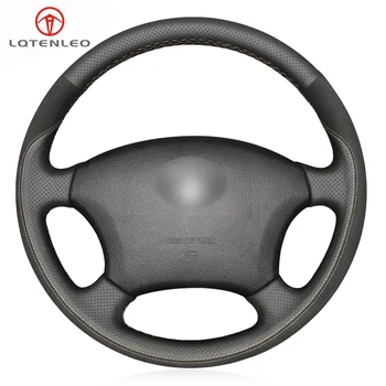 

LQTENLEO Black Leather Suede Car Steering Wheel Cover For Toyota Land Cruiser Prado 120 Sienna Hilux 4Runner Sequoia Highlander
