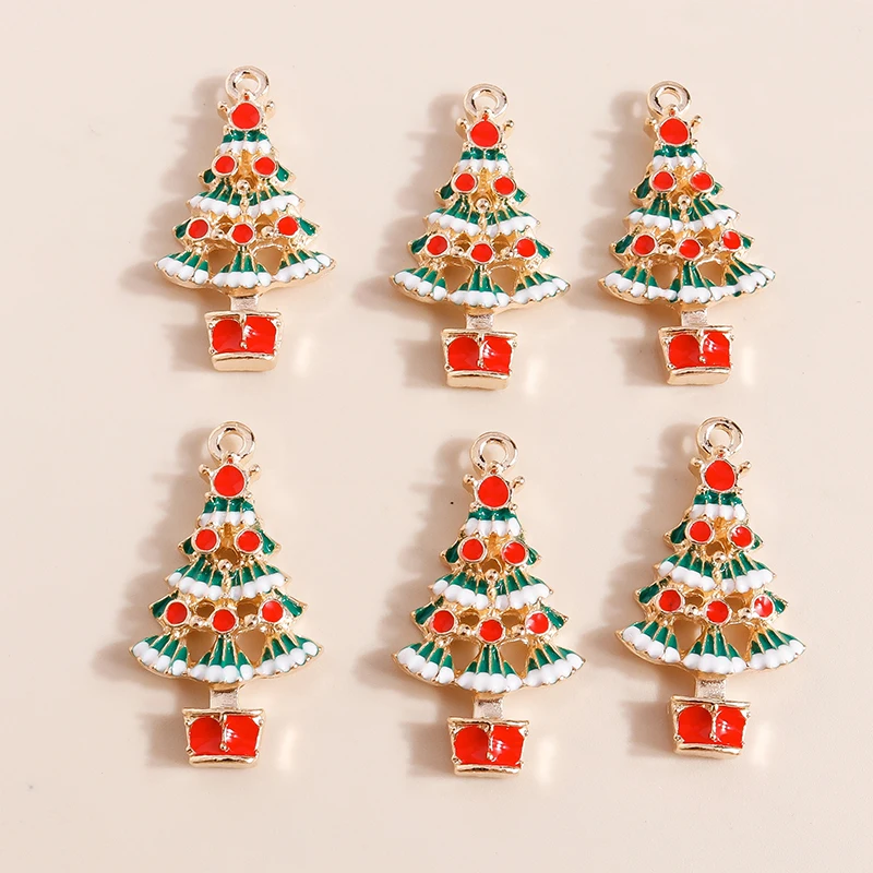 Leslie 10 Stück Mix Emaille Weihnachtsbaum Charms Niedlicher Kiefernbaum Anhänger für Schmuckherstellung Diy Ohrring Halskette Herstellung Zubehör – Detail 13