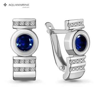 

Earrings with AQUAMARINE nanosapfirami, cubic zirconia, silver 925