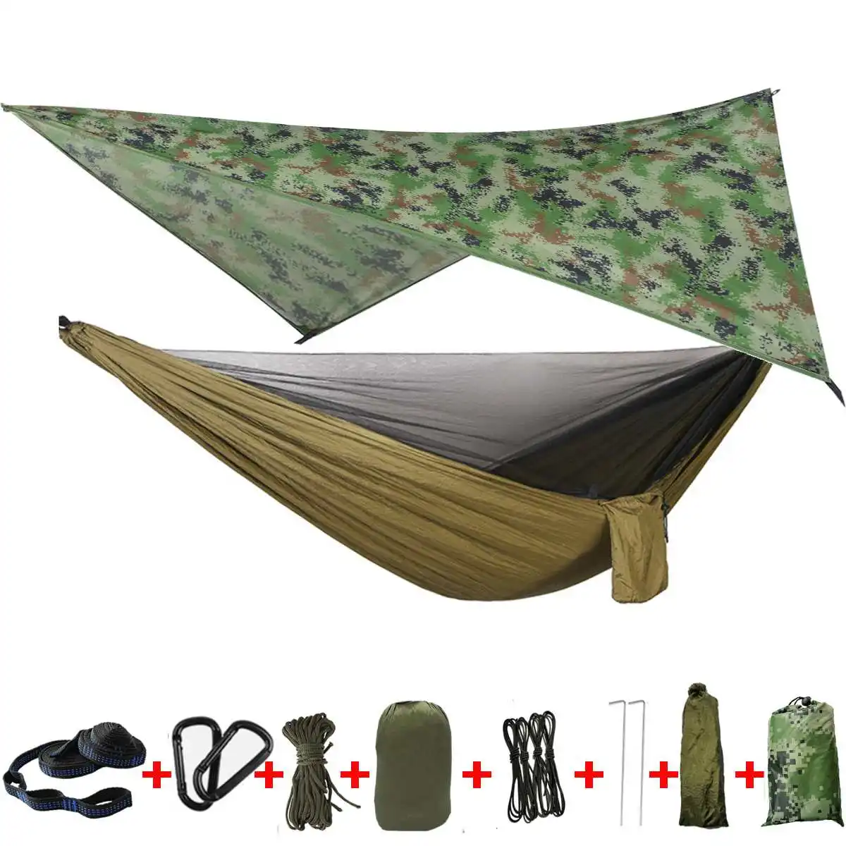Camo army green Сверхлегкий Открытый Кемпинг Москитная сетка и гамак укрытие держать насекомых от альпинизма палатка для 1-2 человек рыболовные аксессуары - Цвет: Camo army green
