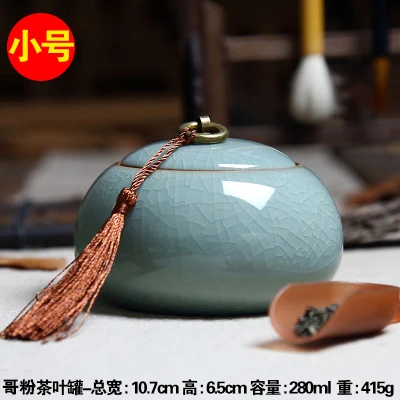 Чайник Longquan Celadon, керамический контейнер для хранения ледяных трещин, чайный набор Pu'er, чайный сундук, медное кольцо, чайная банка, 280 мл - Цвет: Темный хаки