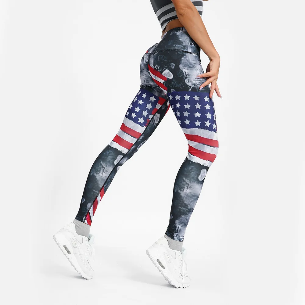 SALSPOR леггинсы американский флаг с высокой талией, для фитнеса женские брюки с цифровым принтом Femme модные лоскутные сексуальные хип пуш-ап леггинсы оптом