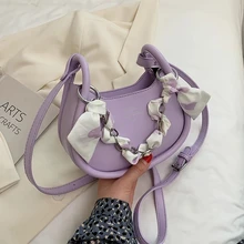 

Small Half Moon Crossbody Messenger Bag Silk Scarf Handle for Women 2021PU Leather Chain Shoulder Handbags Purses Female Luxury