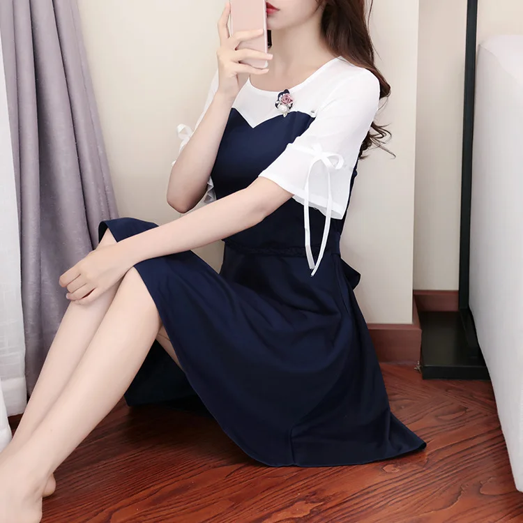 

2018 Summer Wear New Style Korean-style Slimming Cover Belly Dress Large GIRL'S Chubby by Age Chiffon Skirt