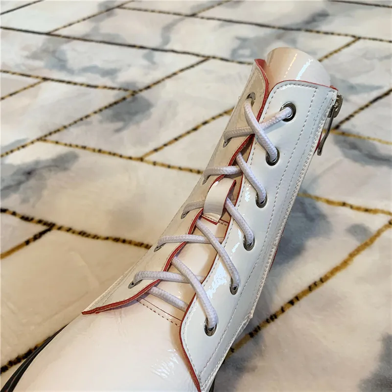FEDONAS Patent Leather Women Casual Ankle Boots Cross-tied Autumn Winter Keep Warm Short Boots Basic New Fashion Shoes Woman