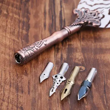 

Vintage Feather Quill Dip Pen Fountain Pens With Ink +3 Nibs Set Stationery Gift H55F