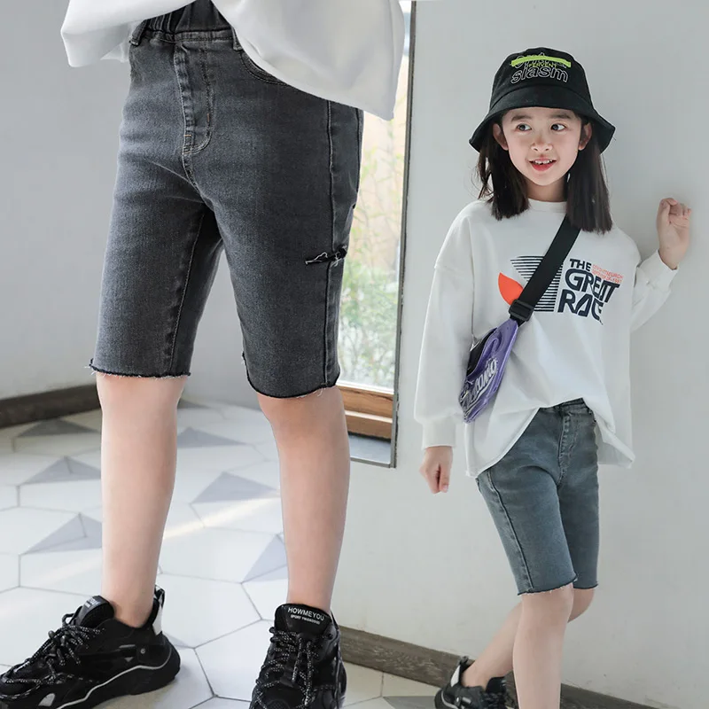 

Children's Denim Shorts 2020 Spring Summer New Elastic Waist Casual Style Girls Five-point Pants