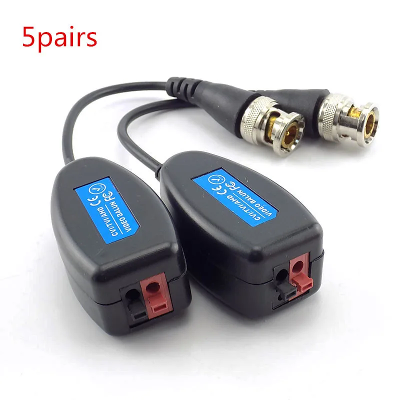 

5Pair Twisted Bnc Video Balun Passive Transceiver Utp Cctv Bnc Male Connector Cat5 3000Ft for CCTV camera Security System K8