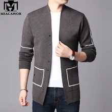 MIACAWOR, новинка, брендовый мужской кардиган, кашемировый шерстяной свитер, для мужчин, Осень-зима, вязаный свитер, пальто, Приталенный джемпер, Y213
