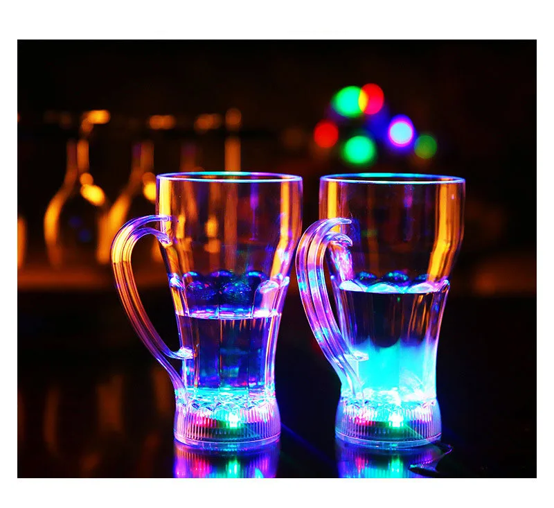 Explosion Models LED Luminous Glasses Handle Cola Cup Colorful Luminous Discoloration Strange New Creative Water Cup