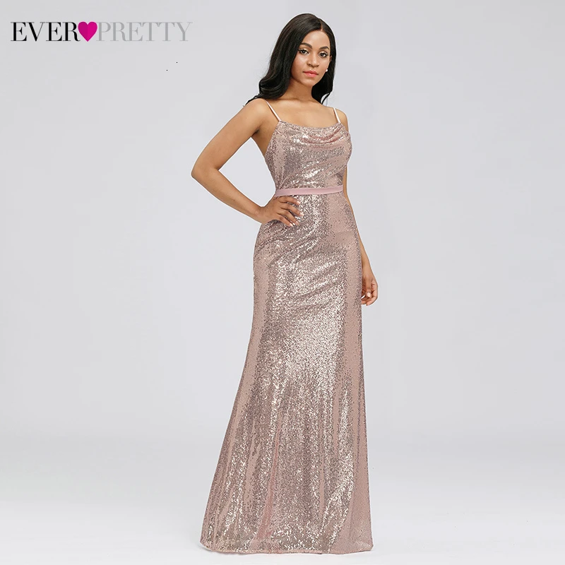 

Sexy Rose Gold Prom Dresses Ever Pretty Spaghetti Straps Square Collar Sequined Backless Mermaid Party Gowns Vestido Largo Gala