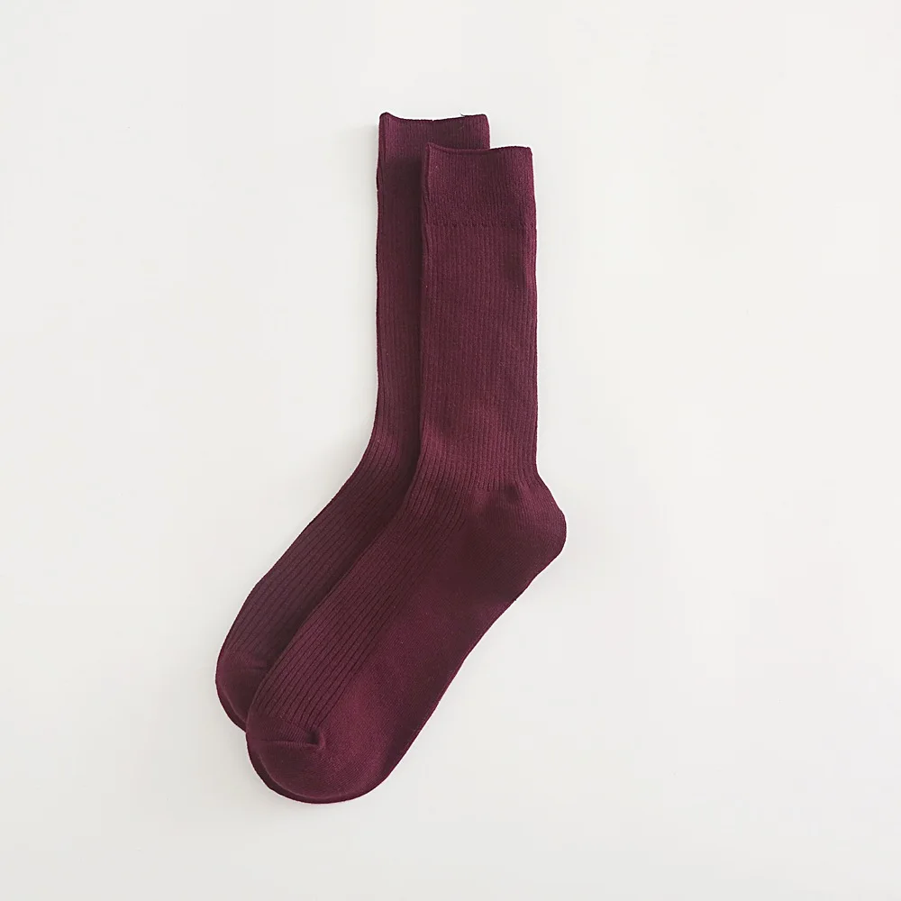 Jeseca осень-зима толстые теплые носки для мужчин Harajuku уличная мода носки с круглым вырезом хлопковые трикотажные мягкие деловые мужские носки - Цвет: Wine Red