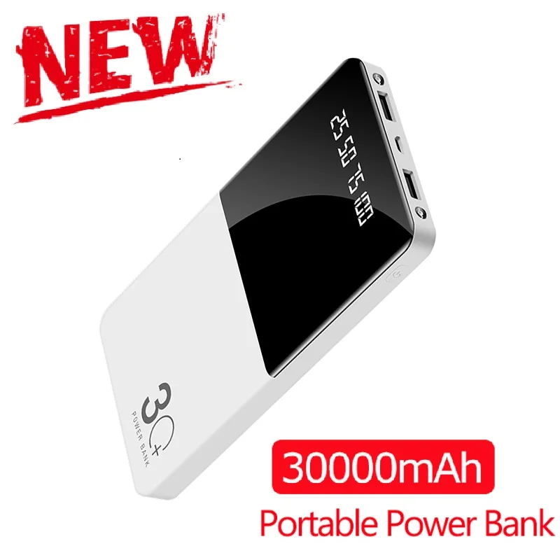 Güç bankası 30000mAh taşınabilir güç bankası şarj LED dijital ekran harici pil için Xiaomi iphone7 8 x xs