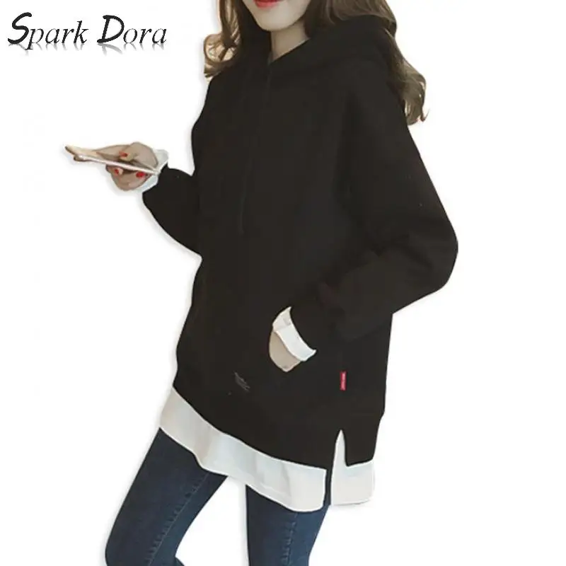 SparkDora/Лидер продаж; сезон осень-зима; флисовый Однотонный пуловер с принтом в стиле Харадзюку; плотные свободные женские толстовки; свитшоты; Женский Повседневный Топ