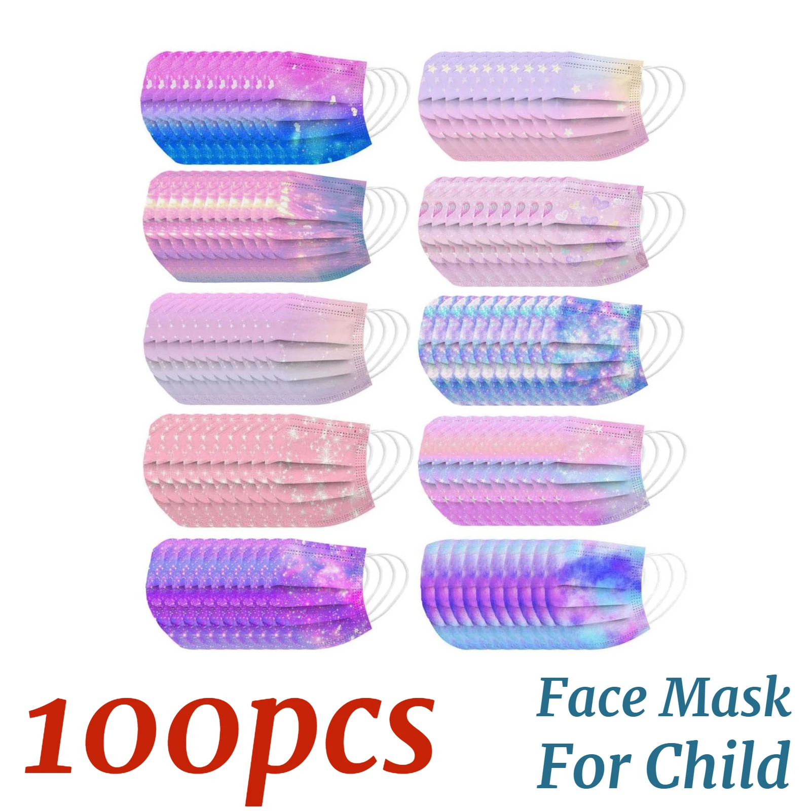 100PC Mixed Color Galaxy Cartoon Printed Child Mask Disposable High Quality 3Ply Children Kids Face mascarillas niños | Красота и