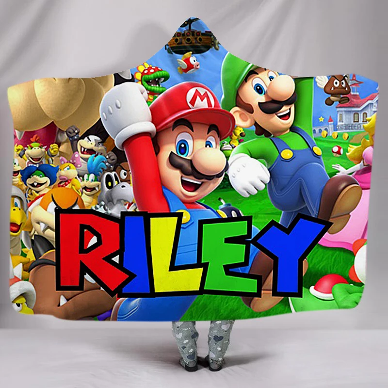 

Super Mario 3D Print Game Character Cozy Warm Blanket for Boys Girls Wearable Hooded Throw Custom Blanket on Sofa Bed 150x200cm
